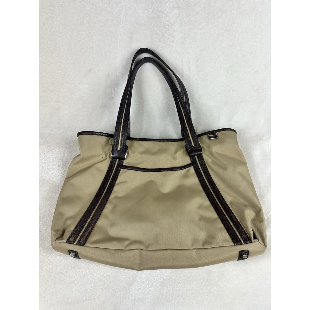 TUMI Luggage Beige Shoulder Tote Bag Leather Trimmed‎ Travel Carry-On Purse